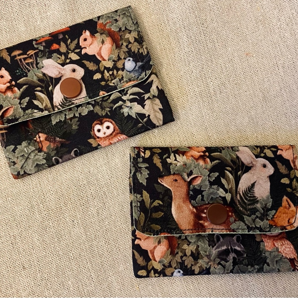 hand made Card holder wallet, woodland animal, reusable gift card holder